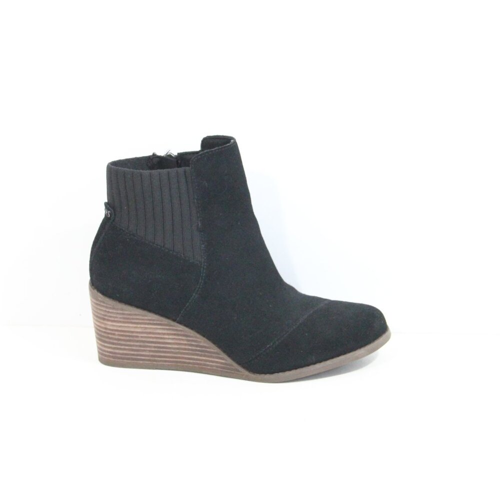 Toms Sadie Wedge Boots sz 7 Women Black Ankle Bootie heel Zipper